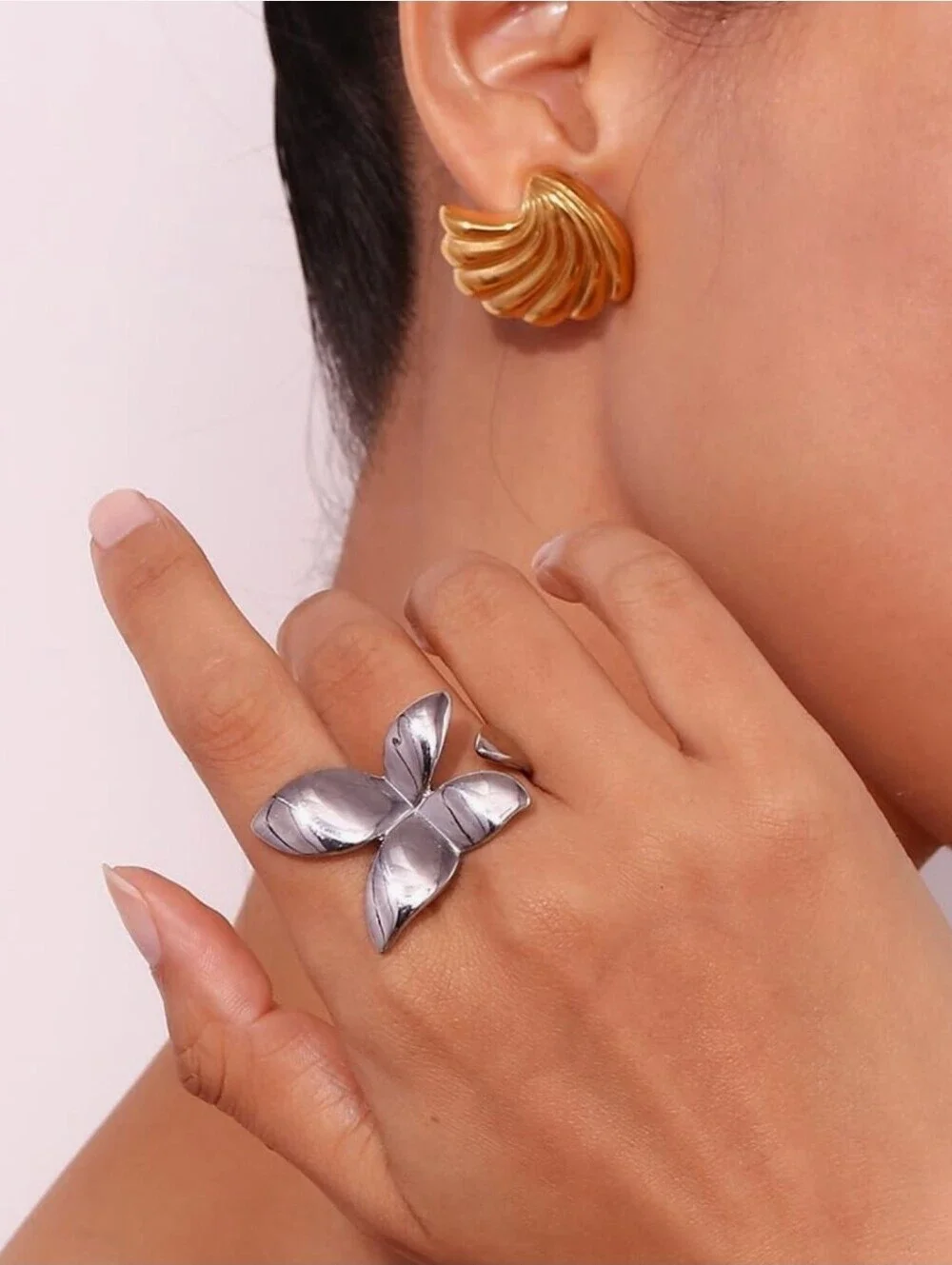 Flexible Silver Floral Petal Ring